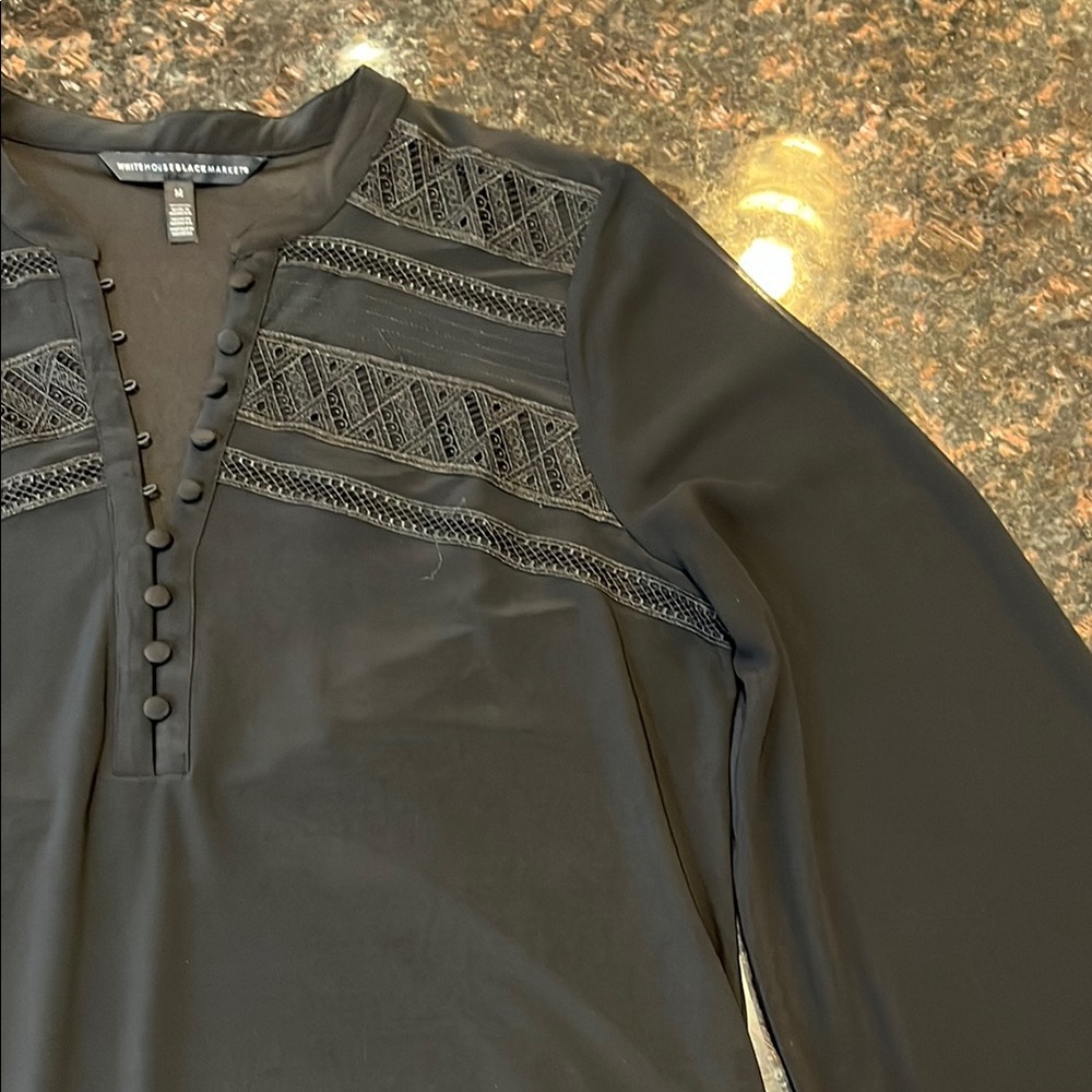 WHBM Sheer Sleeve Embroidered Tunic